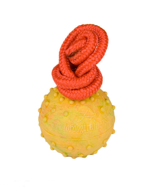 2 inch Training Dog Ball on Rope of Hollow Rubber - Small - Click Image to Close