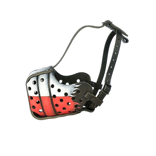 Stylish "Polish Flag" Handpainted Leather Dog Muzzle - Click Image to Close