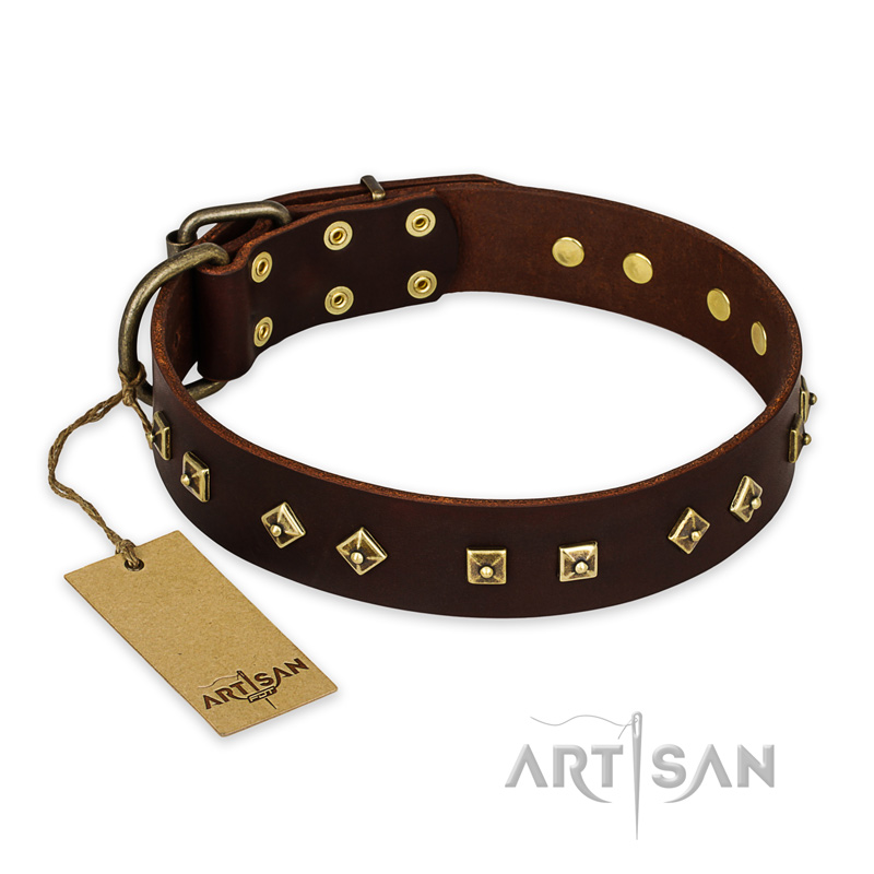 "Fashion Studs" FDT Artisan Decorated Leather Swiss Mountain Dog Collar with Old Bronze-Plated Steel Hardware