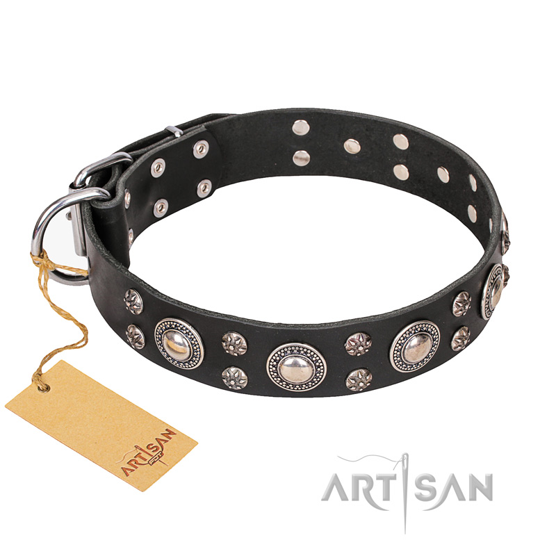 "Vintage Necklace" FDT Artisan Studded Black Leather Swiss Mountain Dog Collar