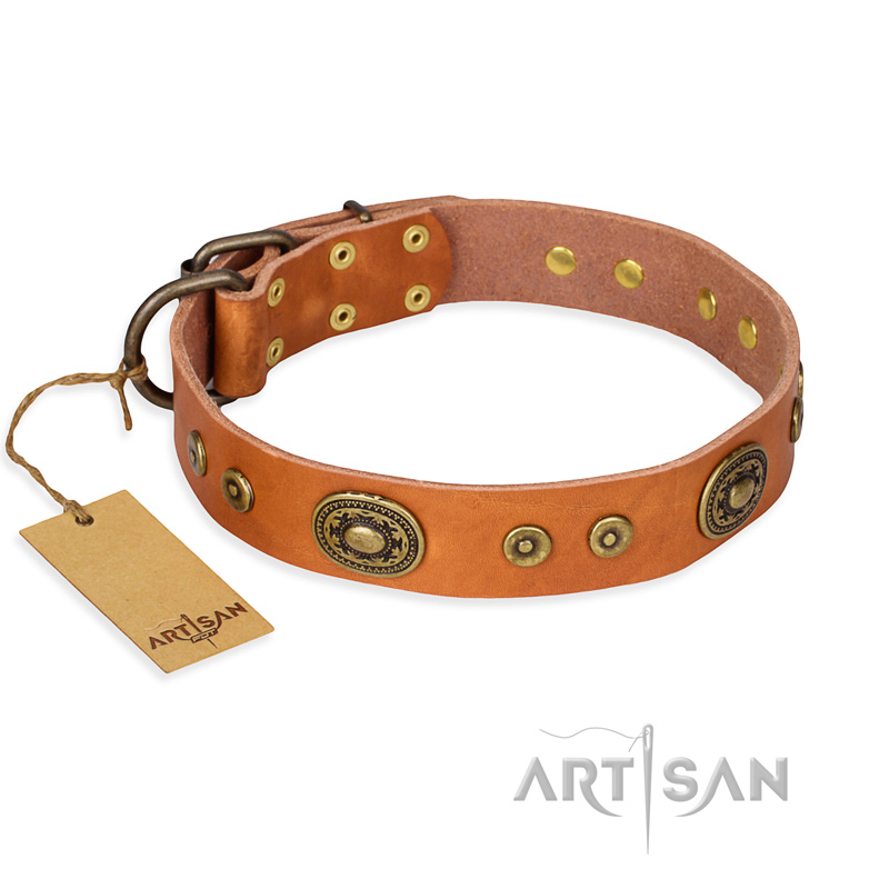 "Dandy Pet" FDT Artisan Handcrafted Tan Leather Swiss Mountain Dog Collar - Click Image to Close