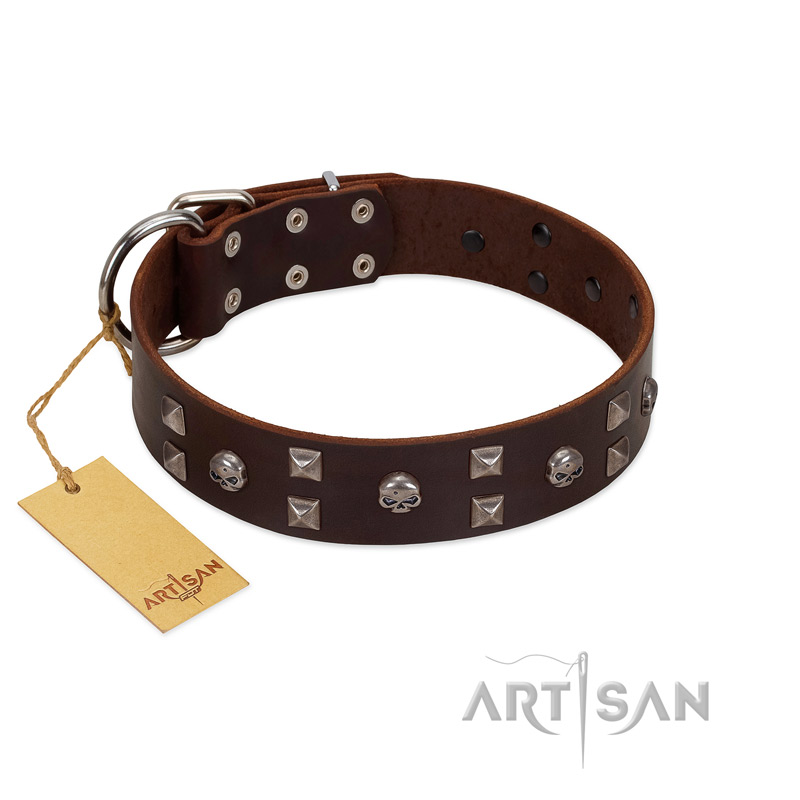 "Brown Shadow" Designer Handmade FDT Artisan Brown Leather Swiss Mountain Dog Collar