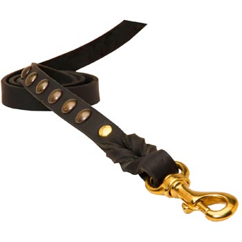 Leather Dog Leash Studded Equipped with Strong Brass Snap Hook for Swiss Mountain Dog