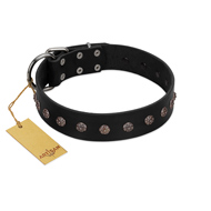 "Flower Rhapsody" FDT Artisan Premium Quaulity Black Leather Swiss Mountain Dog Collar