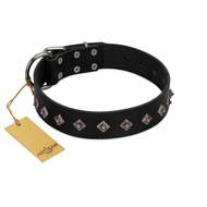 "Immense Power" Handcrafted FDT Artisan Black Leather Swiss Mountain Dog Collar with Small Dotted Pyramids