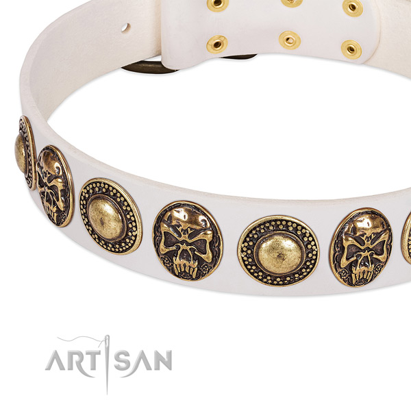 Rust-proof D-ring on full grain natural leather dog collar for your doggie