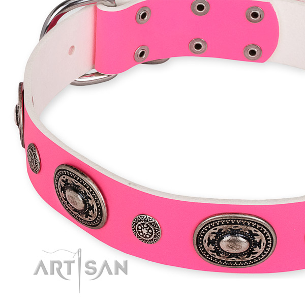 Flexible natural genuine leather dog collar handmade for your impressive canine