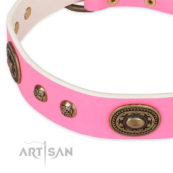 Comfortable natural genuine leather collar for your impressive four-legged friend