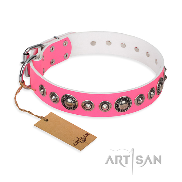 Full grain leather dog collar made of top rate material with strong hardware