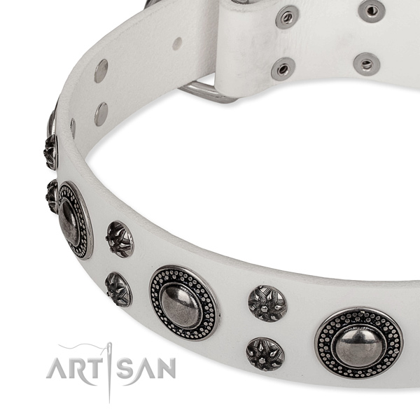 Easy wearing decorated dog collar of high quality full grain natural leather