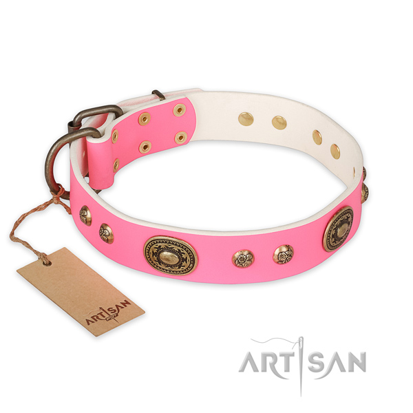 Handmade natural genuine leather dog collar for handy use