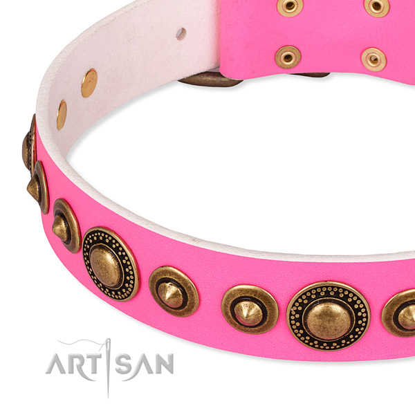 Strong natural genuine leather dog collar handcrafted for your beautiful dog