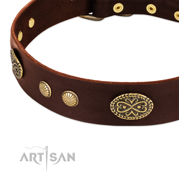 Reliable hardware on full grain natural leather dog collar for your doggie