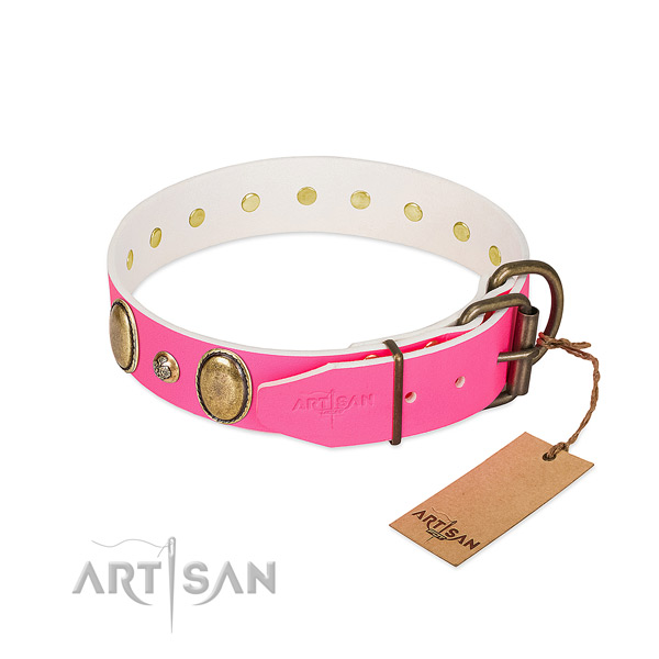 Comfortable wearing top notch full grain natural leather dog collar