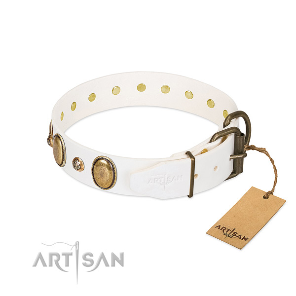 Fancy walking natural genuine leather dog collar