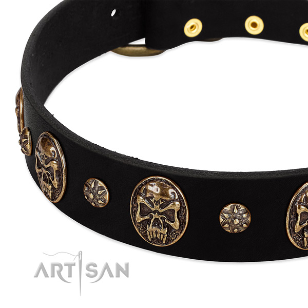 Corrosion resistant fittings on full grain genuine leather dog collar for your doggie