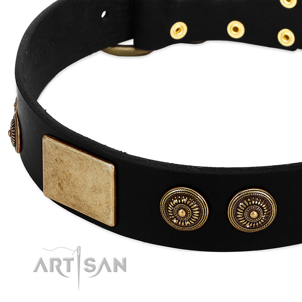 Durable fittings on full grain natural leather dog collar for your doggie