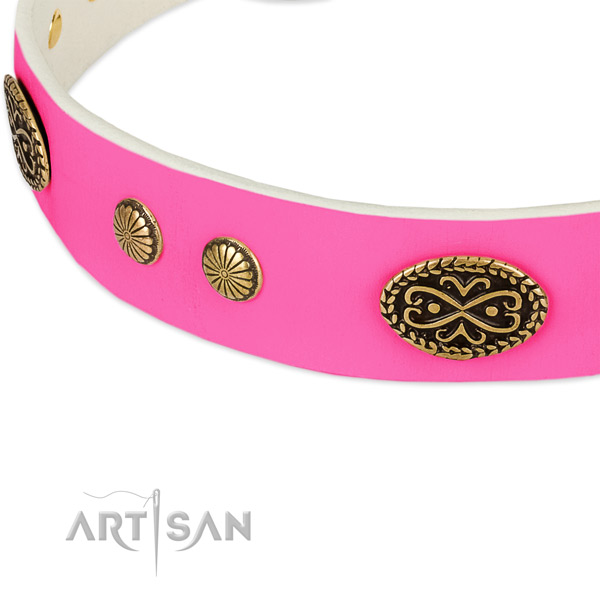Durable traditional buckle on full grain leather dog collar for your four-legged friend