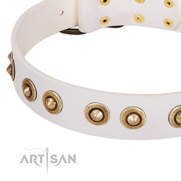 Durable buckle on full grain genuine leather dog collar for your dog