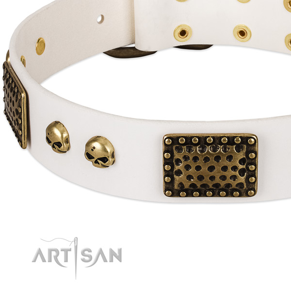 Strong traditional buckle on full grain natural leather dog collar for your doggie