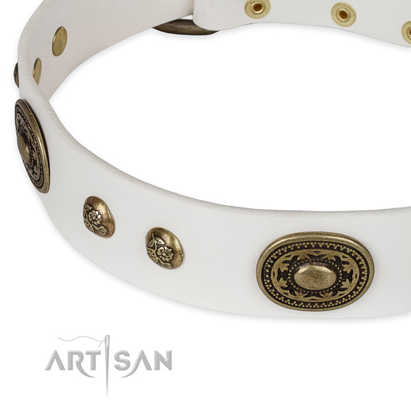 Decorated full grain natural leather collar for your beautiful four-legged friend