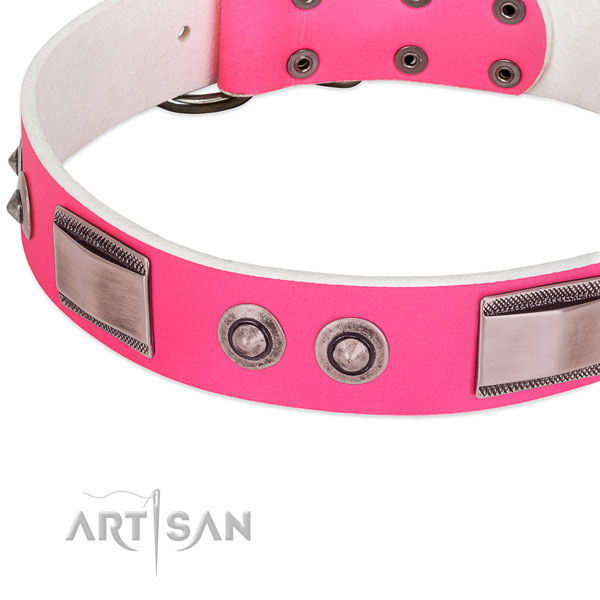 Perfect fit genuine leather collar with embellishments for your four-legged friend