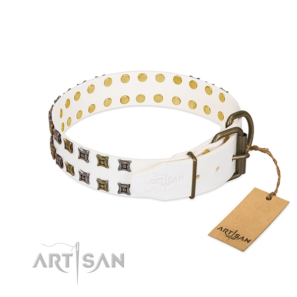Natural leather collar with inimitable adornments for your doggie