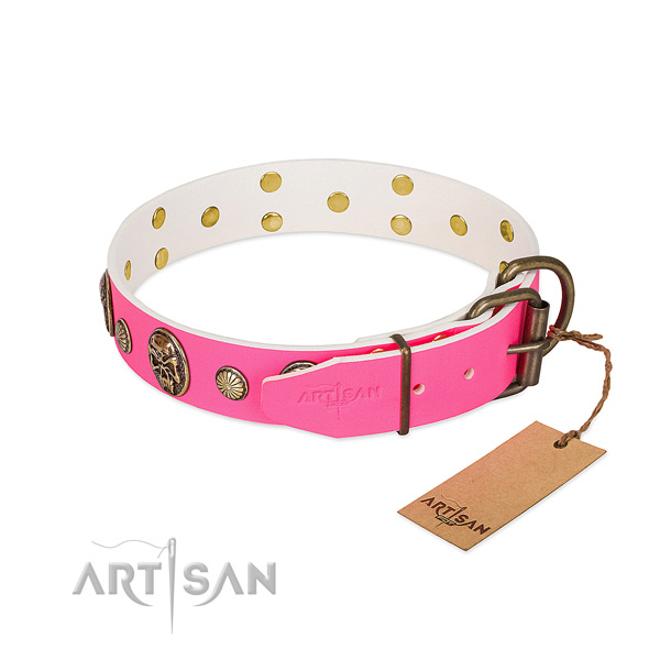 Reliable traditional buckle on full grain leather dog collar for your doggie