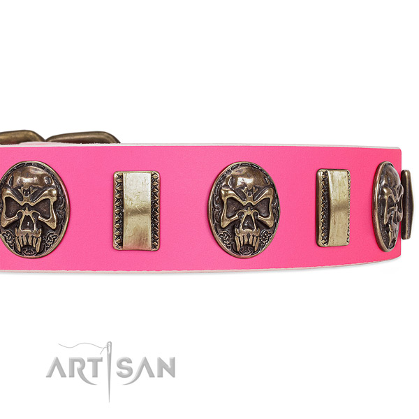 Rust resistant decorations on full grain leather dog collar for your canine