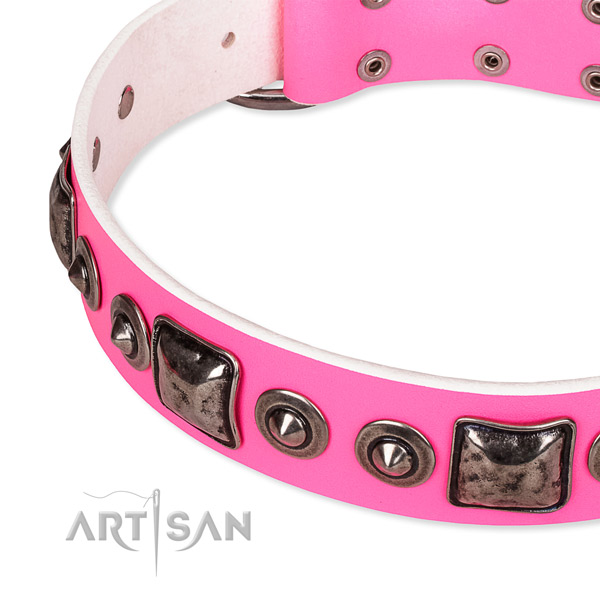 Best quality natural genuine leather dog collar made for your beautiful four-legged friend