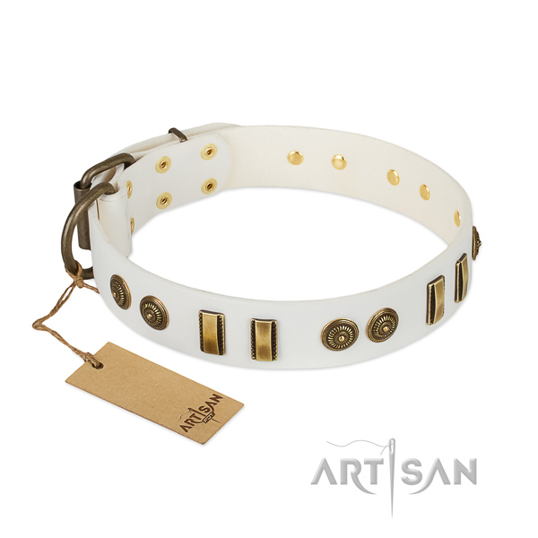Corrosion proof buckle on full grain natural leather dog collar for your dog