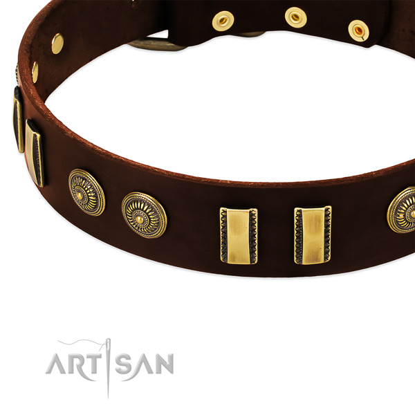 Corrosion resistant decorations on genuine leather dog collar for your dog