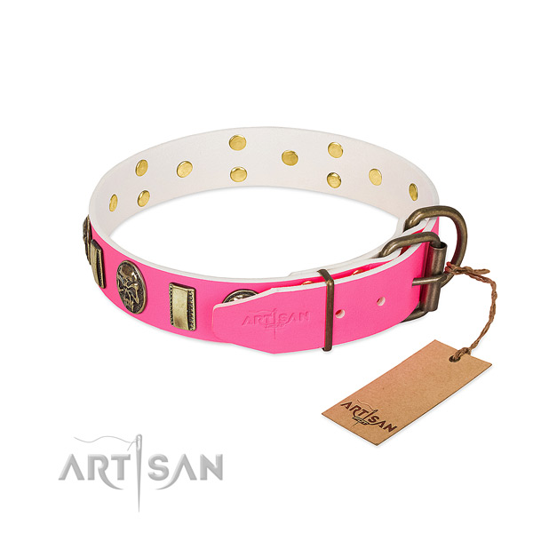 Rust resistant fittings on genuine leather dog collar for your canine