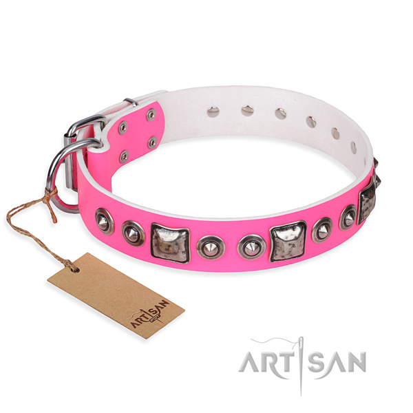 Full grain leather dog collar made of quality material with rust resistant fittings