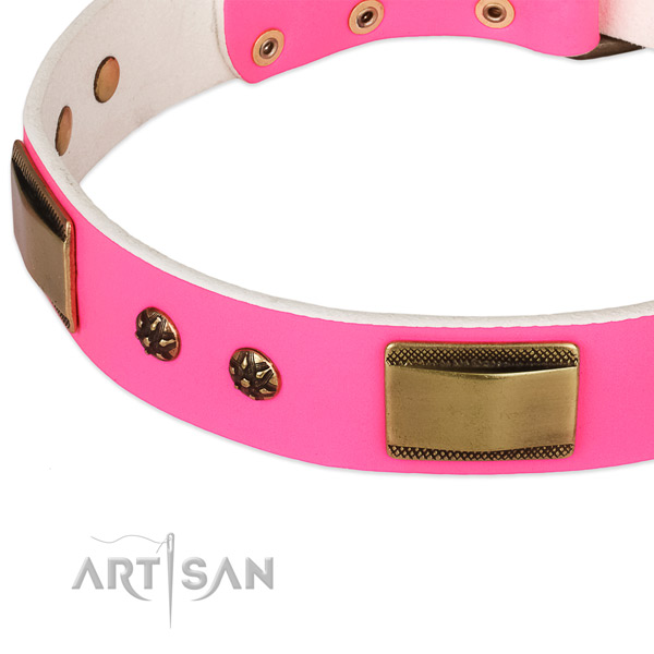 Rust resistant traditional buckle on full grain genuine leather dog collar for your four-legged friend
