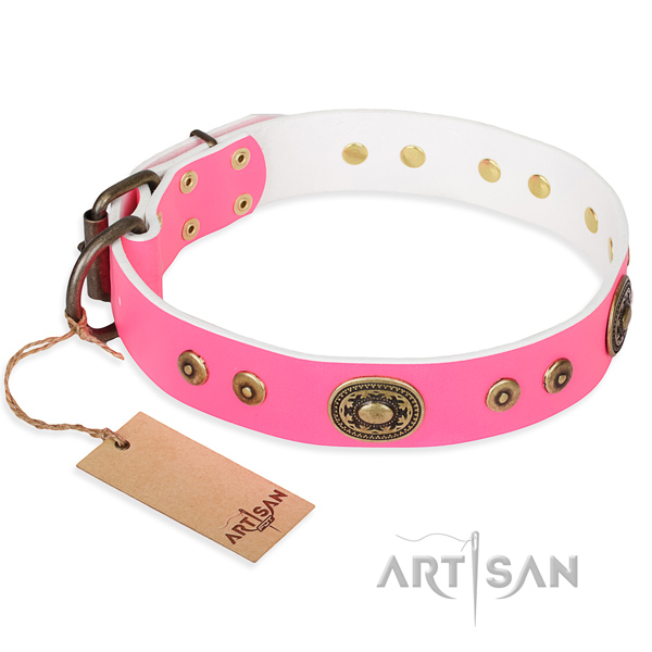 Full grain genuine leather dog collar made of soft material with reliable hardware