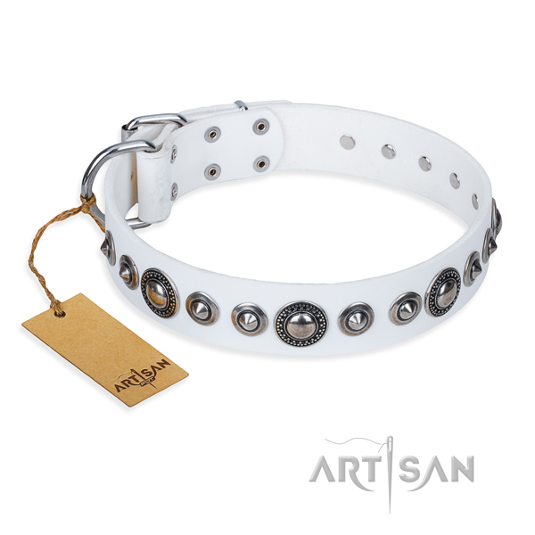 Full grain natural leather dog collar made of flexible material with rust-proof fittings