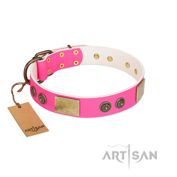 Exquisite full grain genuine leather dog collar for easy wearing