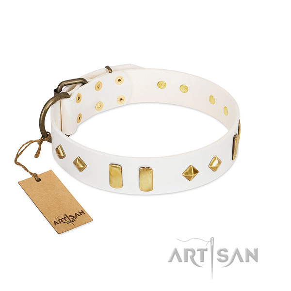 Gentle to touch natural leather dog collar with rust-proof traditional buckle