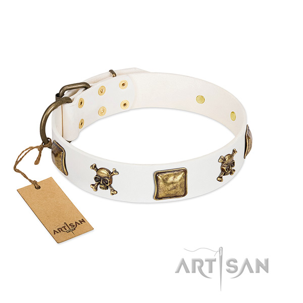 Fancy walking soft to touch full grain natural leather dog collar with embellishments