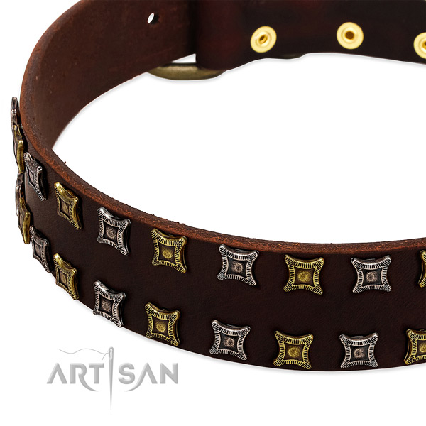 Strong full grain genuine leather dog collar for your impressive dog