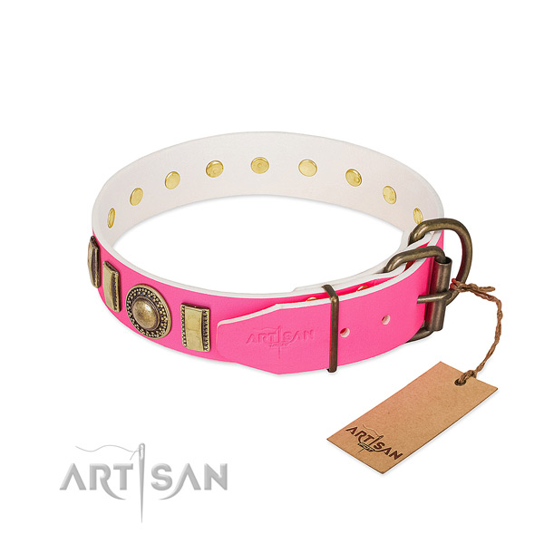 Flexible full grain genuine leather dog collar handmade for your dog