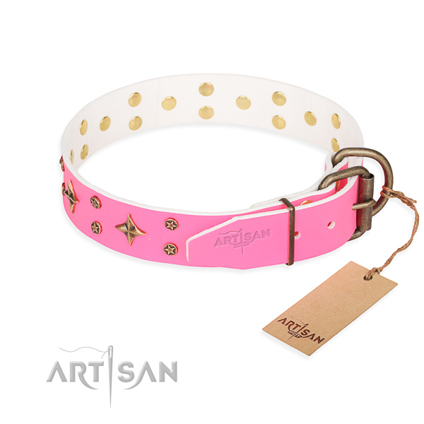 Comfortable wearing embellished dog collar of reliable full grain natural leather
