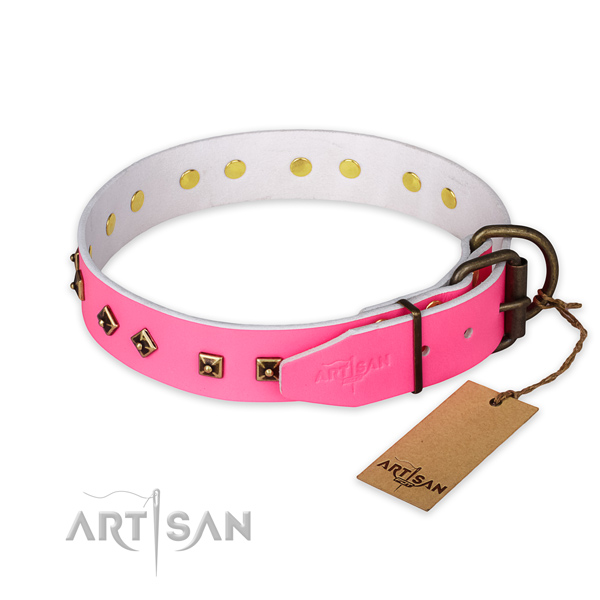 Durable buckle on full grain genuine leather collar for everyday walking your dog