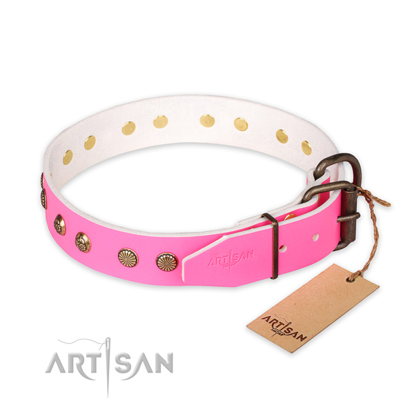 Corrosion proof hardware on genuine leather collar for your lovely canine