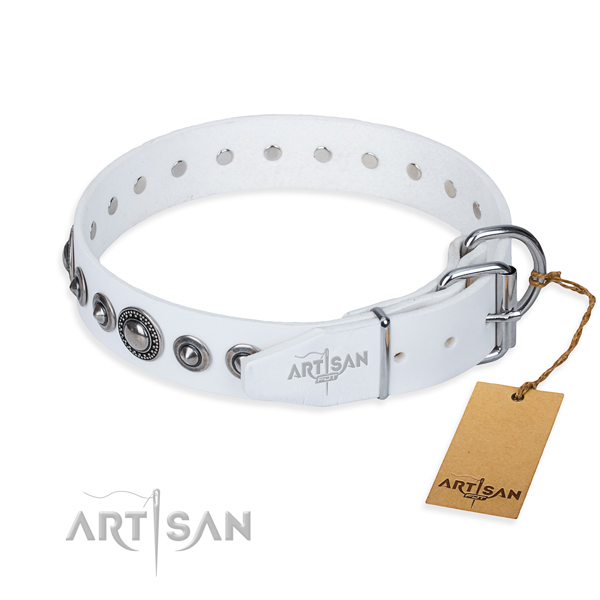 Leather dog collar made of reliable material with reliable adornments