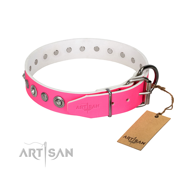 Fine quality full grain natural leather dog collar with awesome decorations