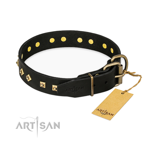 Rust resistant D-ring on genuine leather collar for everyday walking your canine