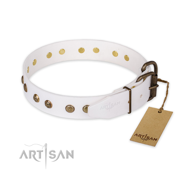 Rust resistant buckle on natural genuine leather collar for your impressive canine