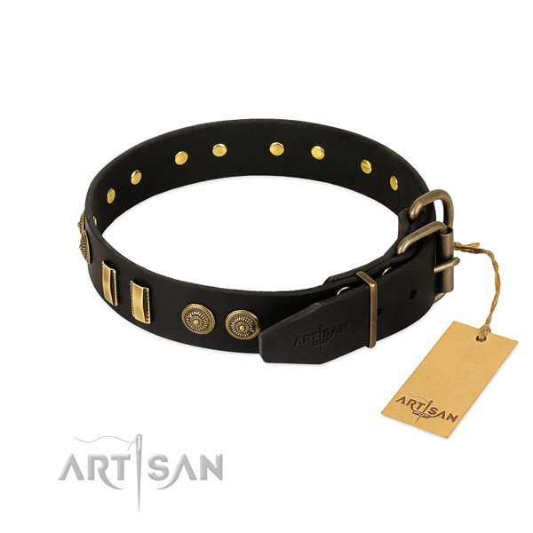 Corrosion resistant hardware on natural leather dog collar for your dog